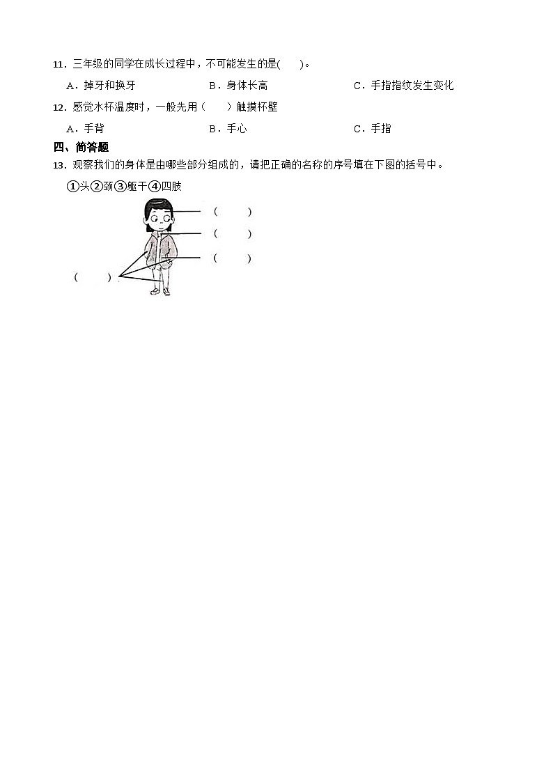 2024年新版教科版一年级上册课时练2.1《我们的身体》02