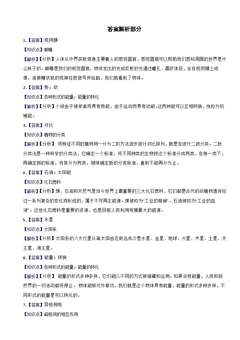 山东省临沂市沂水县2023-2024学年六年级下学期期末考试科学试题03