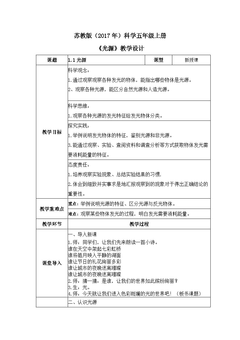 【核心素养】苏教版科学五年级上册 1.1 光源（教学课件+同步教案）01