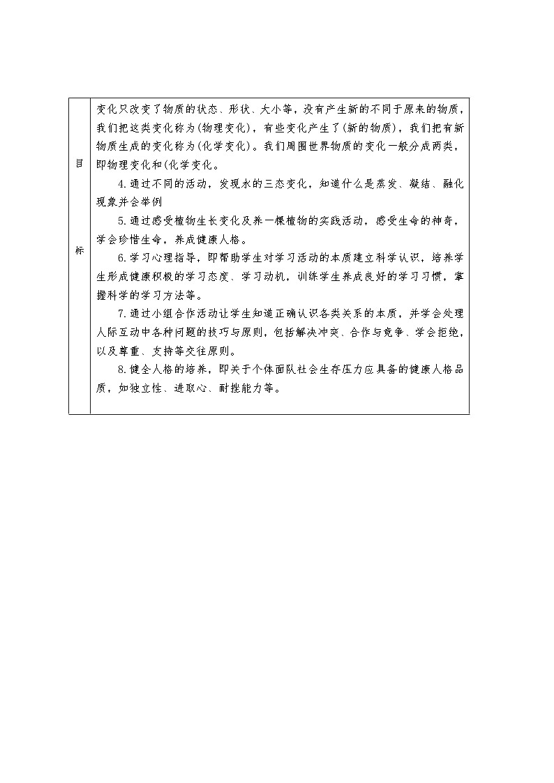 粤教版五年级科学上册 学科教学计划表（表格式）第2页
