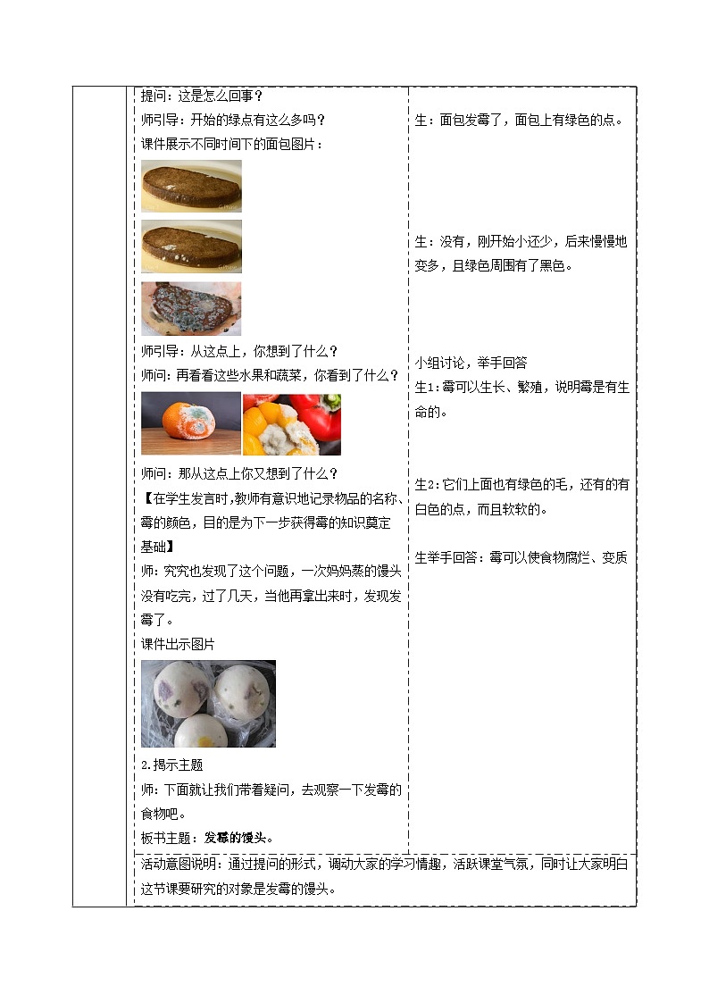 【大单元整体教学】大象版科学六年级上册1.3发霉的馒头 单元整体设计+课时课件+课时教案02