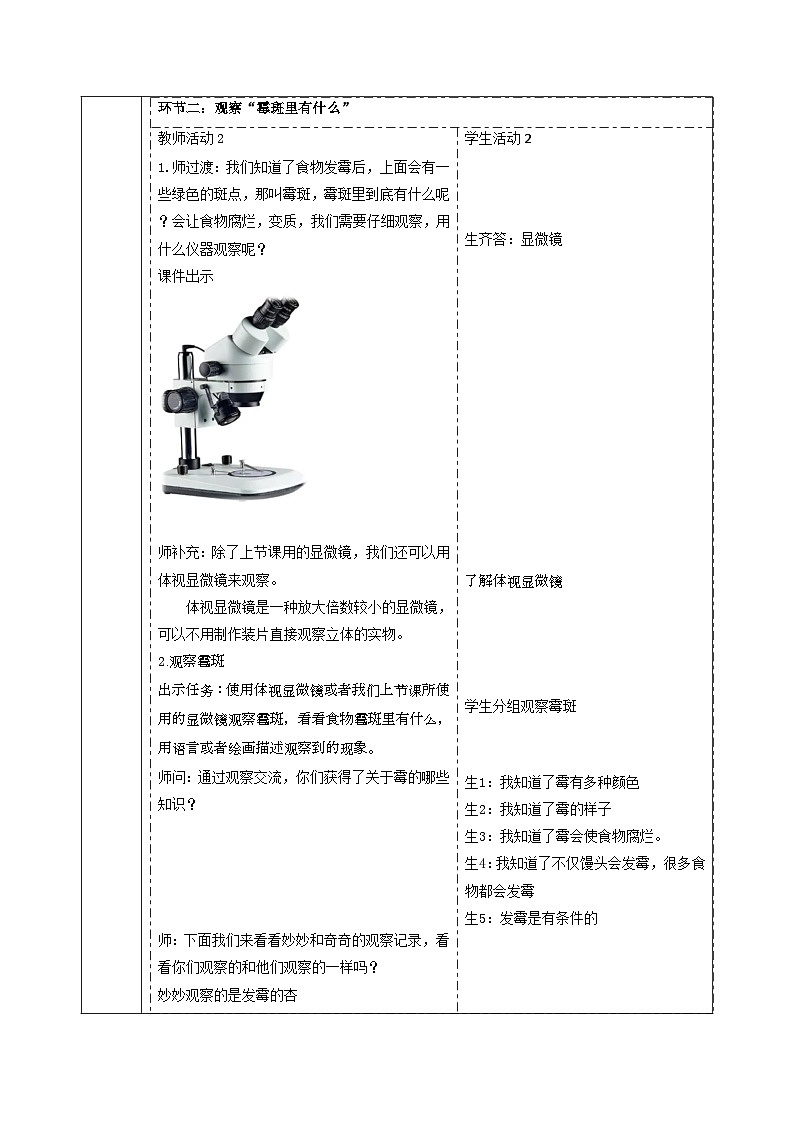 【大单元整体教学】大象版科学六年级上册1.3发霉的馒头 单元整体设计+课时课件+课时教案03
