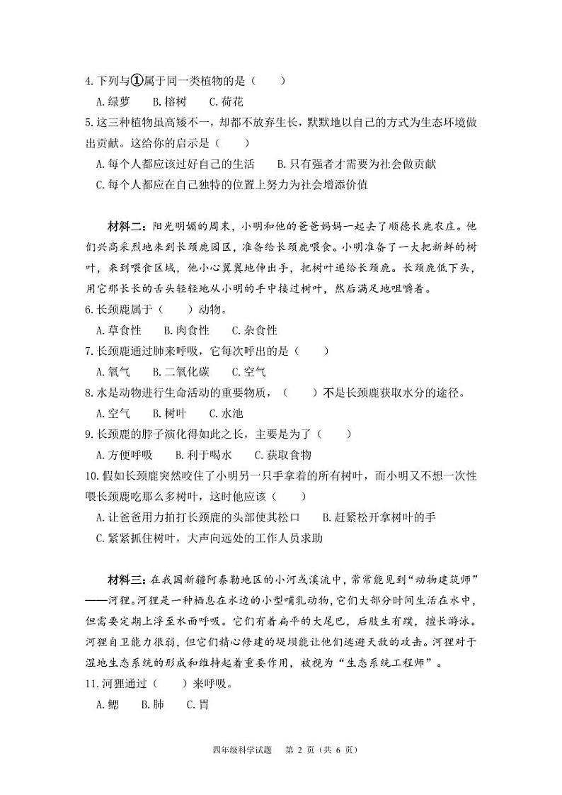 广东省江门市开平市2023-2024学年四年级下学期期末考试科学试题02