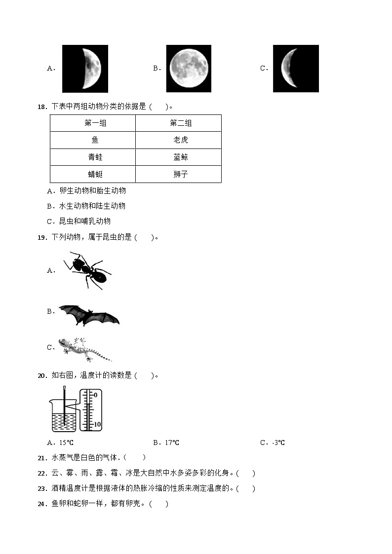 云南省昭通市镇雄县2023-2024学年四年级下学期期末科学试卷02