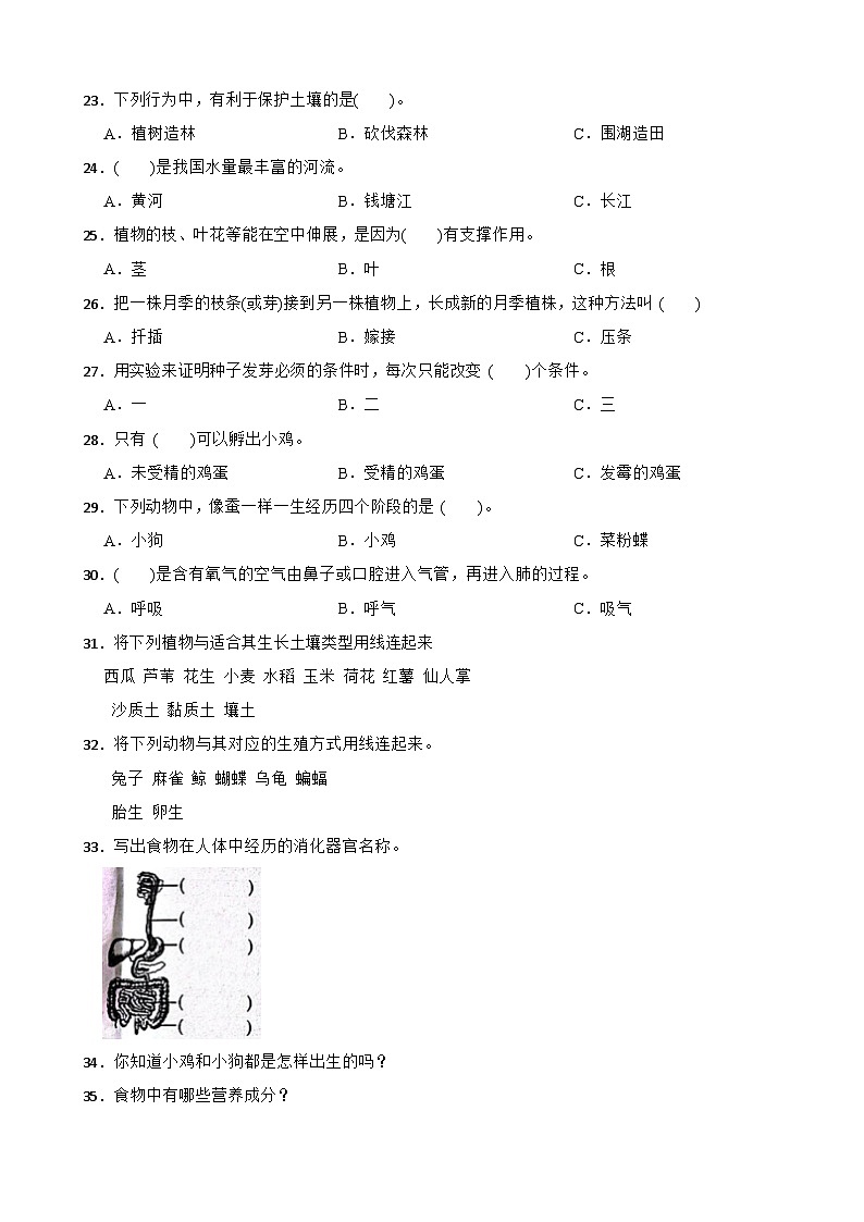 河北省沧州市任丘市2023-2024学年四年级下学期6月期末科学试题02