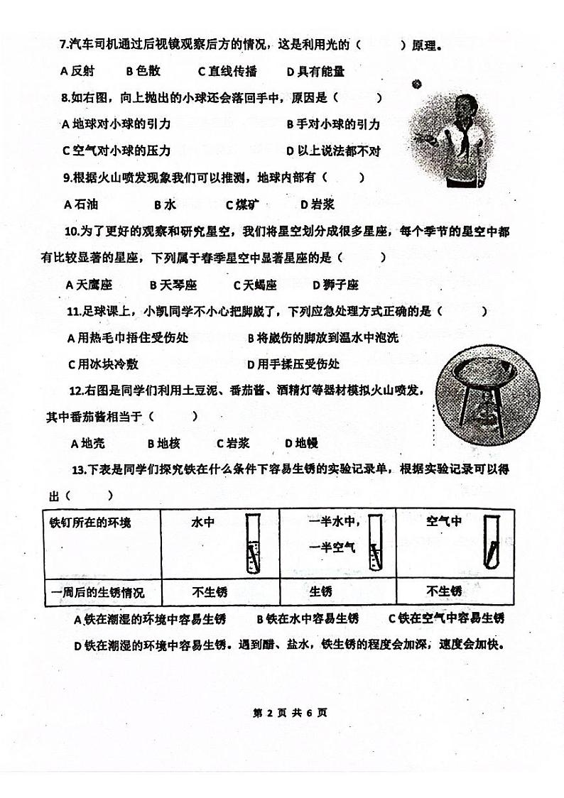 山东省青岛市莱西市2023-2024学年四年级下学期7月期末科学试题02