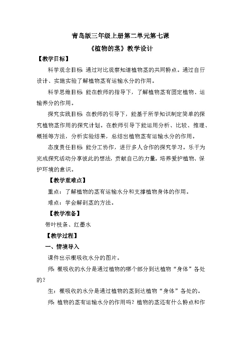 【核心素养】青岛版科学三年级上册 2.7 植物的茎（教学课件+同步教案）01