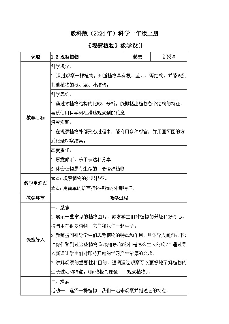 【核心素养】教科版科学一年级上册 1.2 观察植物（教学课件+同步教案）01