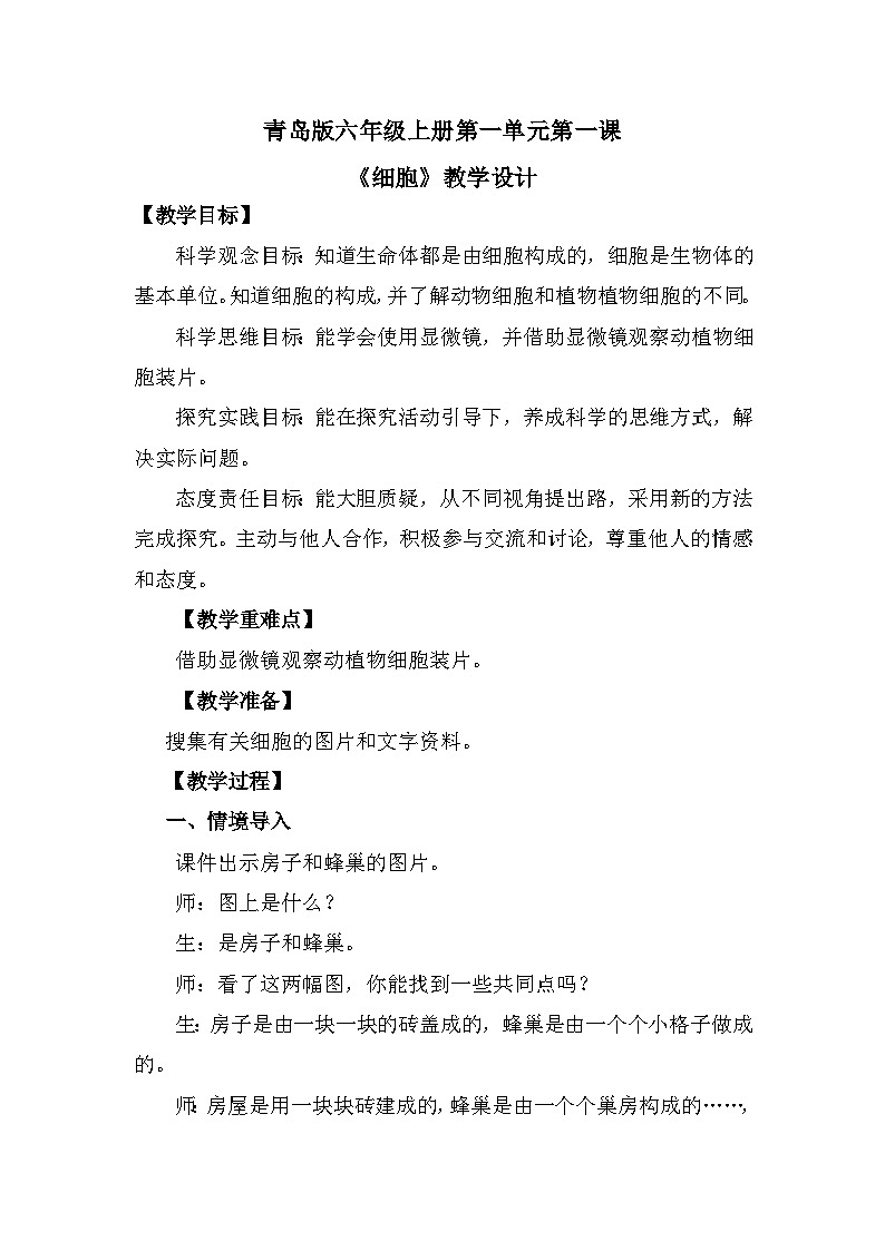 【核心素养】青岛版科学六年级上册 1.1 细胞（教学课件+同步教案）01