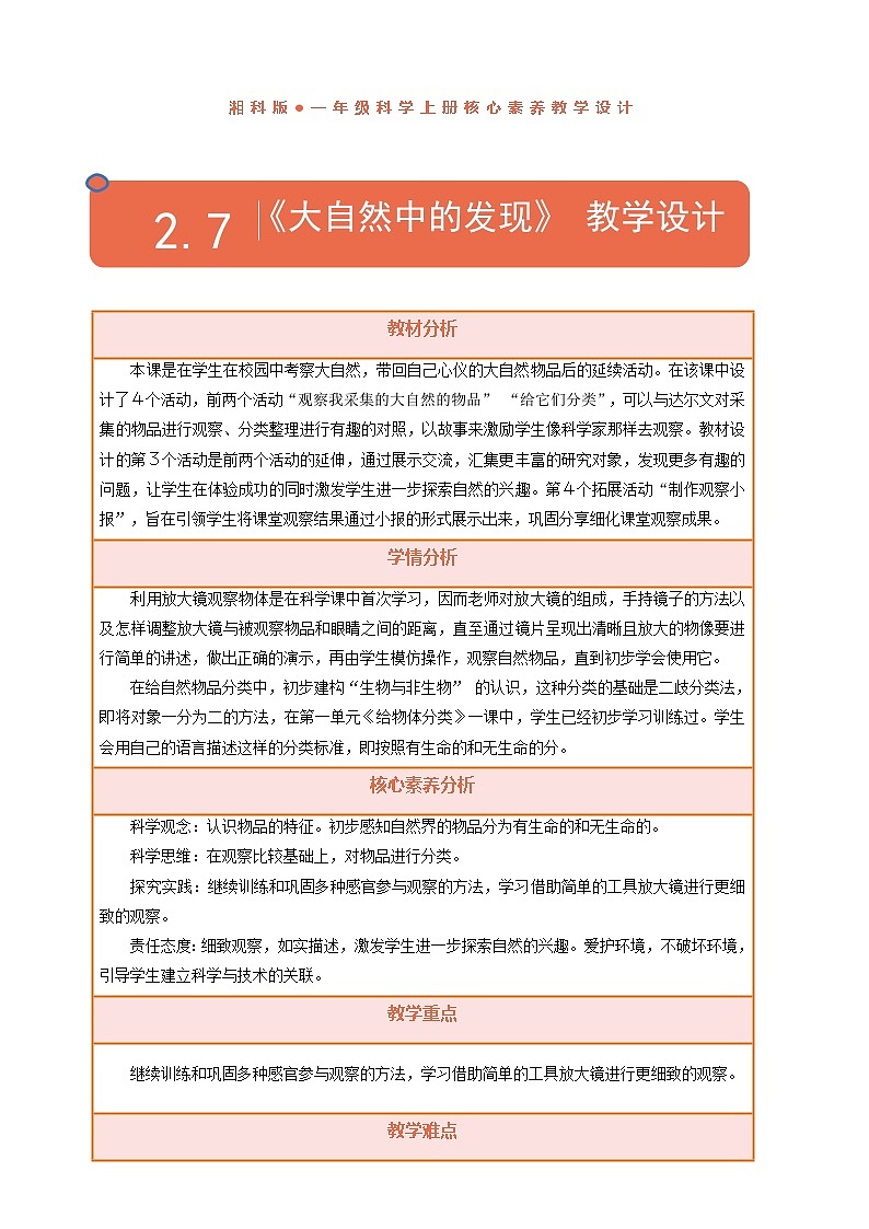 【湘科版】一上科学  2.7《大自然中的发现》课件+教案+素材01