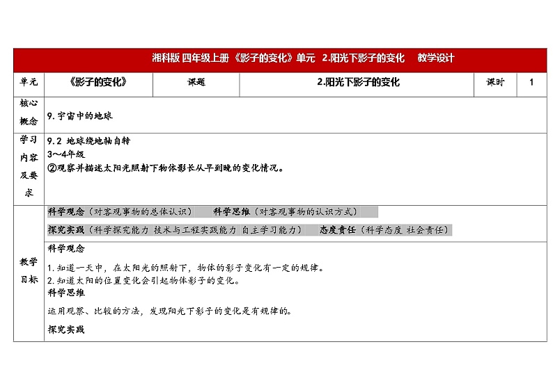 湘科版科学（2017）四年级上册--3.2阳光下影子的变化（课件+教案）01