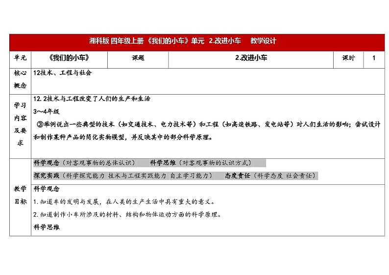 湘科版科学（2017）四年级上册--6.2改进小车（课件+教案）01