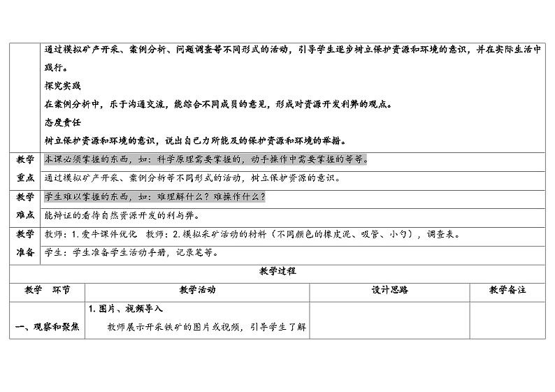 15.自然资源的开发与保护（教学设计） 2024-2025学年六年级上册科学人教鄂教版02