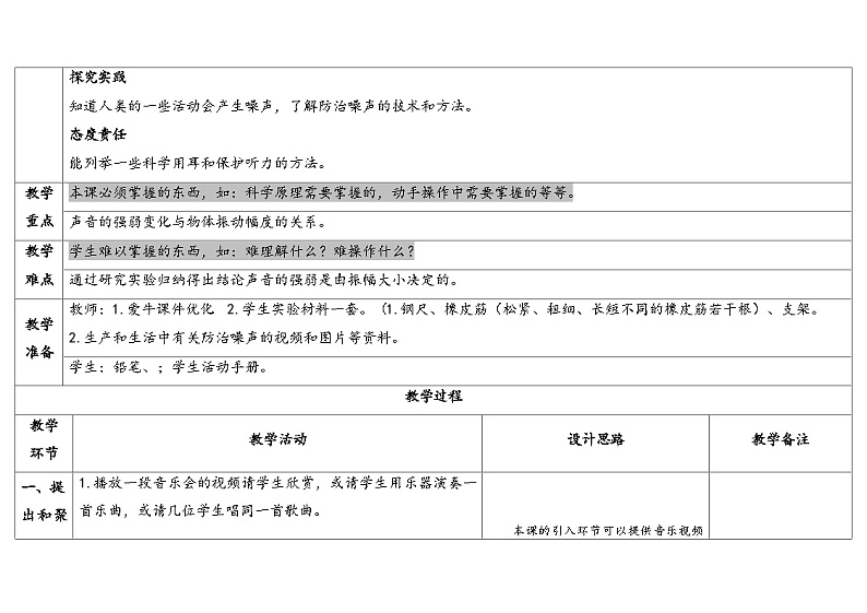 15.声音的变化 （教学设计） 2024-2025学年四年级上册科学人教鄂教版第2页