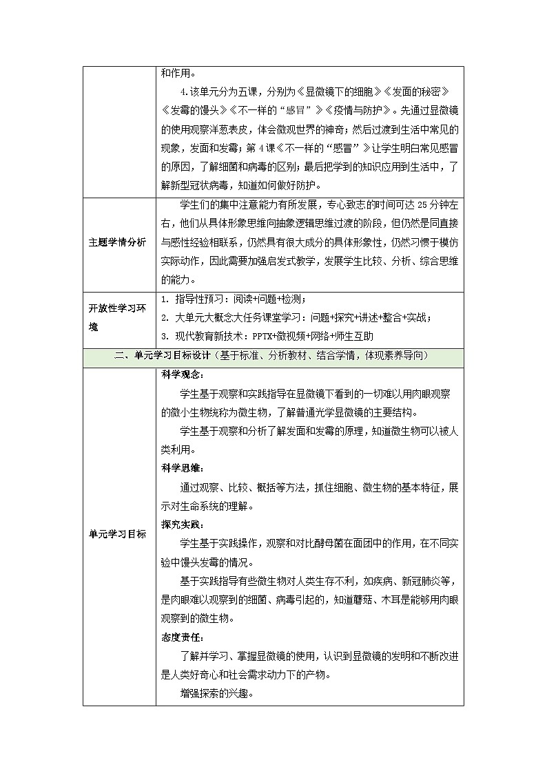 【大单元整体教学】第一单元《显微镜下的世界》单元整体设计第2页