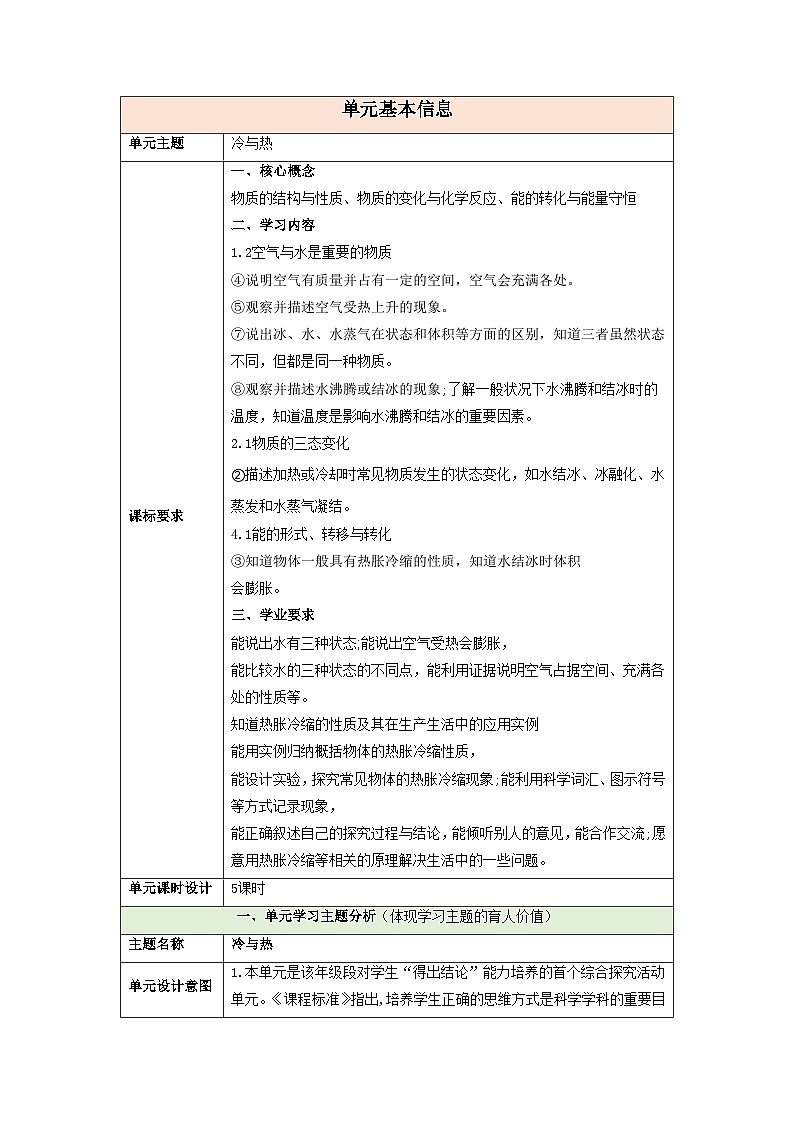 【大单元整体教学】第三单元《冷与热》单元整体设计  第1页