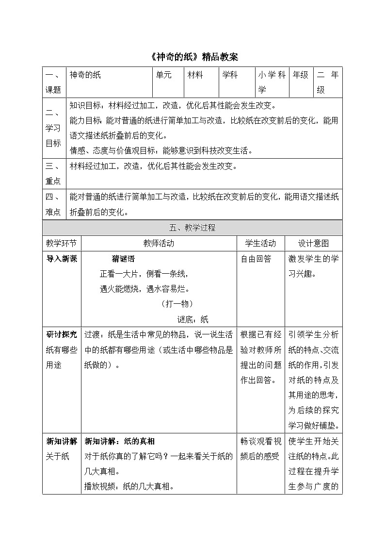 《神奇的纸》精品教案01