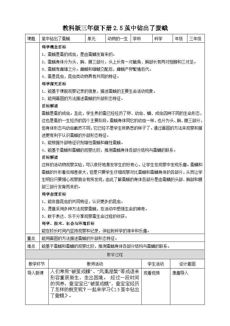 《茧中钻出了蚕蛾》优质教案第1页
