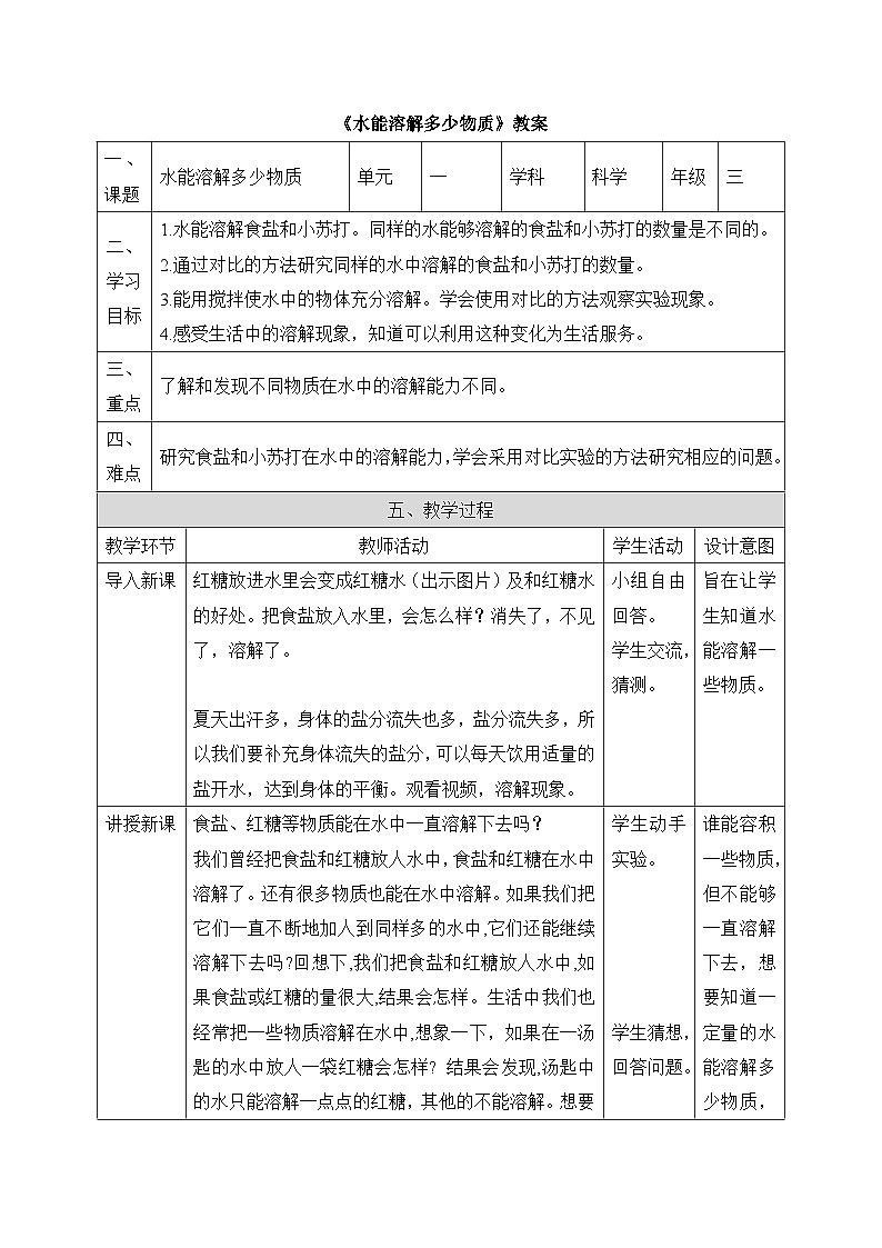 《水能溶解多少物质》精品教案第1页
