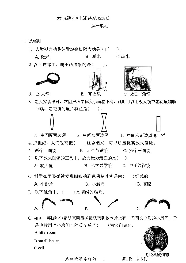 广东省深圳市罗湖区2024-2025学年六年级上学期第一次月考科学试题01