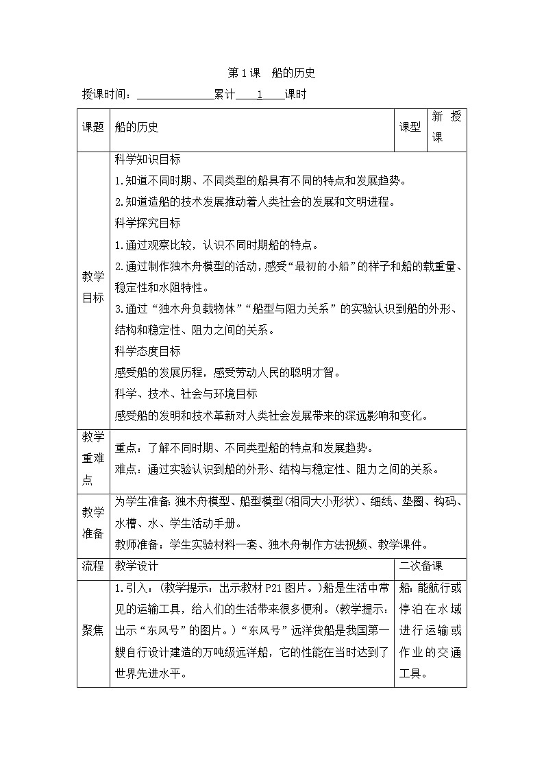 《船的历史》参考教案第1页