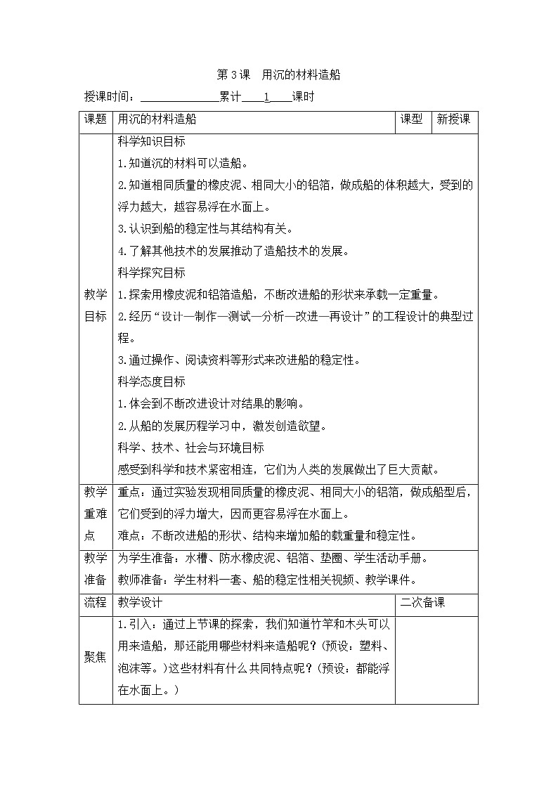《用沉的材料造船》参考教案第1页