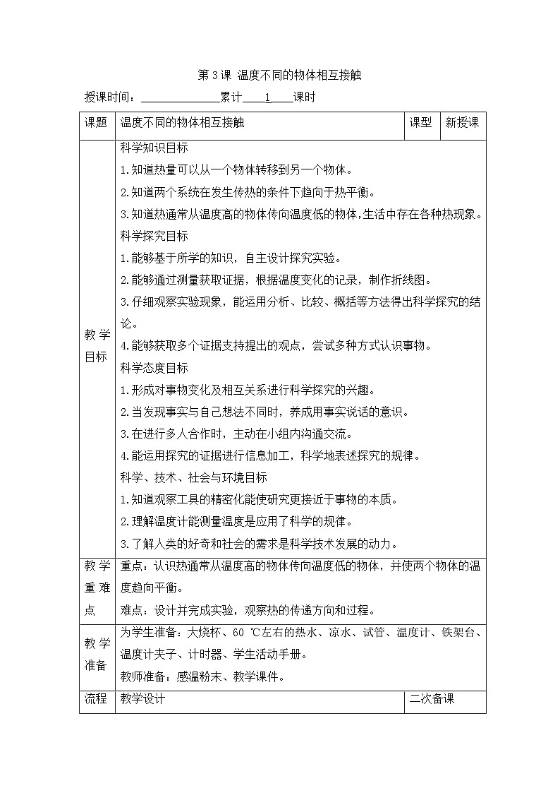 《温度不同的物体相互接触》参考教案第1页