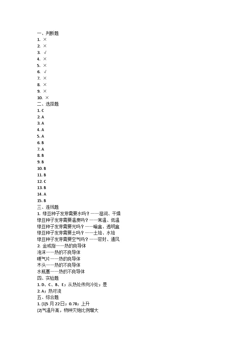 湖南省益阳市安化县2024-2025学年五年级上学期期末科学试题01