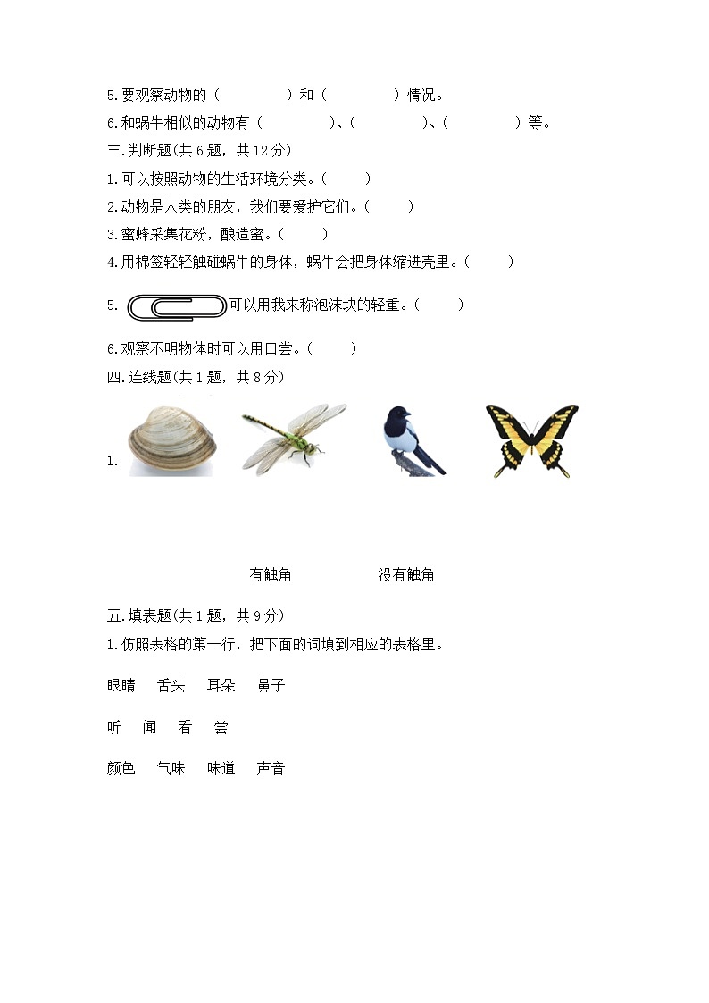 《教科版科学一下测试卷》期末检测02