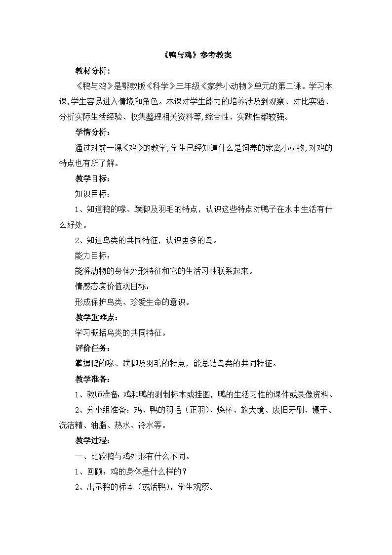 《鸭与鸡》参考教案第1页