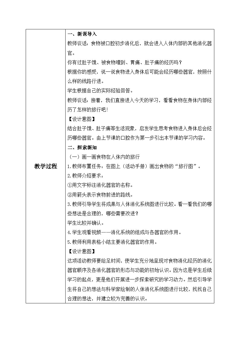 【核心素养目标】教科版 科学 四上 2.8《食物在身体里的旅行》教案（表格式+教学反思）第2页