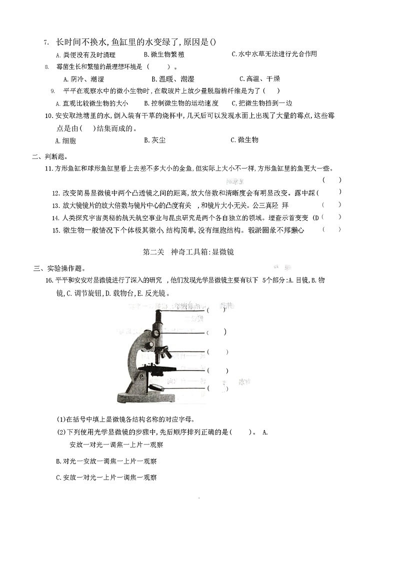 深圳市龙华区2024-2025学年六年级上学期期中科学试题02