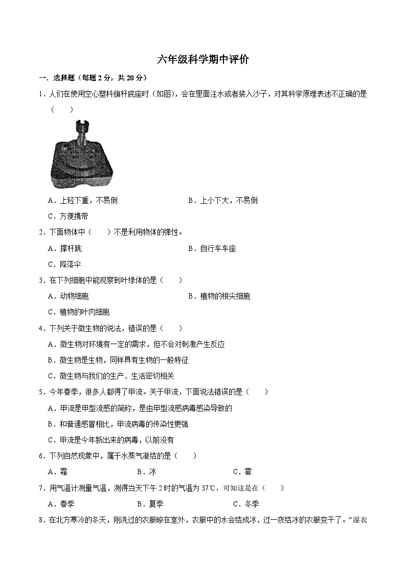 河南省郑州市金水区农科路小学教育集团2024-2025学年六年级上学期11月期中科学试题01