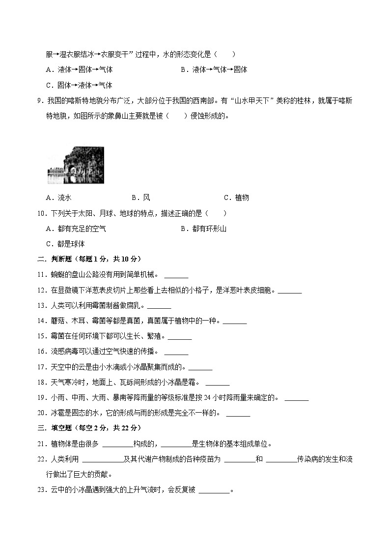河南省郑州市金水区农科路小学教育集团2024-2025学年六年级上学期11月期中科学试题02