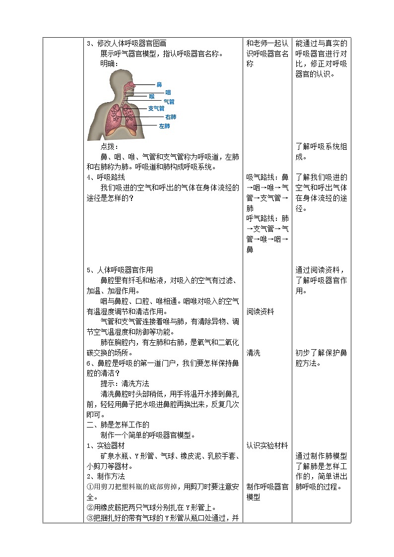人教鄂教版科学【核心素养目标】4.13《呼吸器官》教案第2页