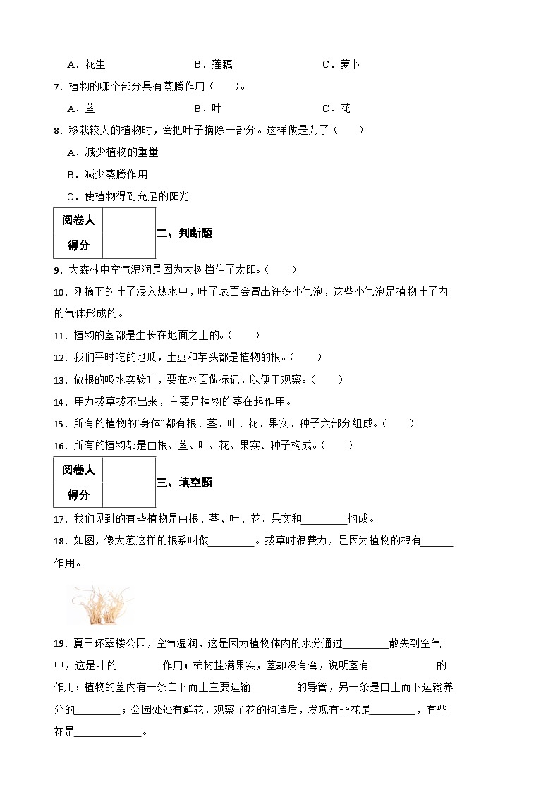 青岛版·六三制小学科学三年级上册第二单元测试题（含实验+答案+解析）第2页