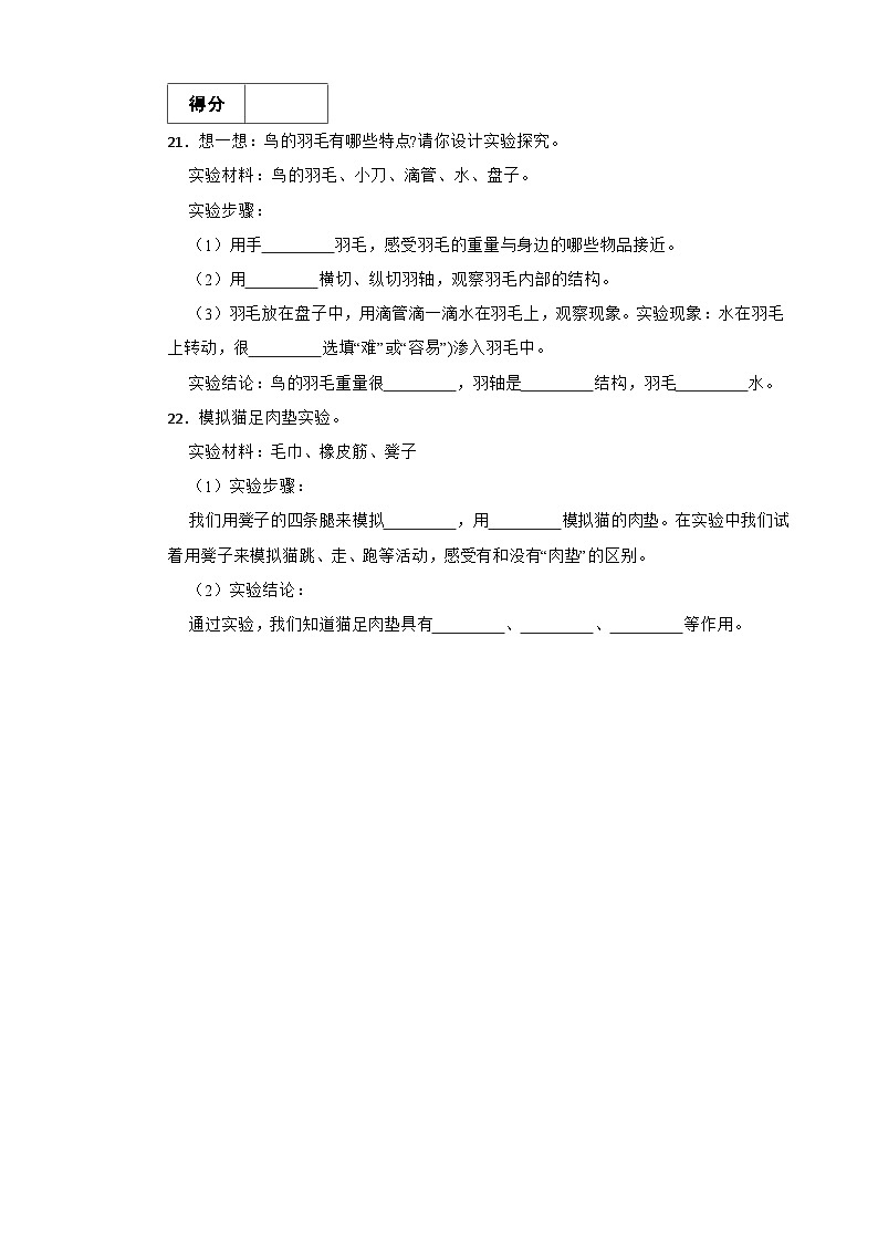 青岛版·六三制小学科学三年级上册第一单元测试题（含实验+答案+解析）第3页