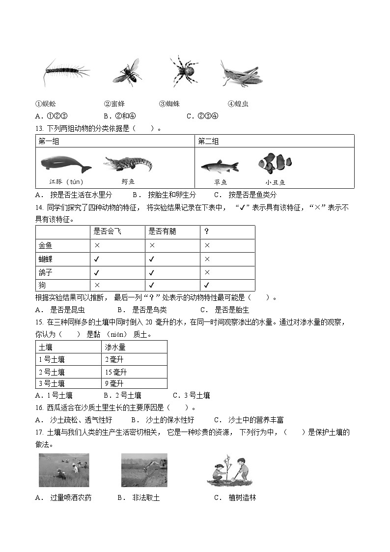 2023-2024学年北京市平谷区教科版三年级上册期末考试科学试卷(无答案)第3页