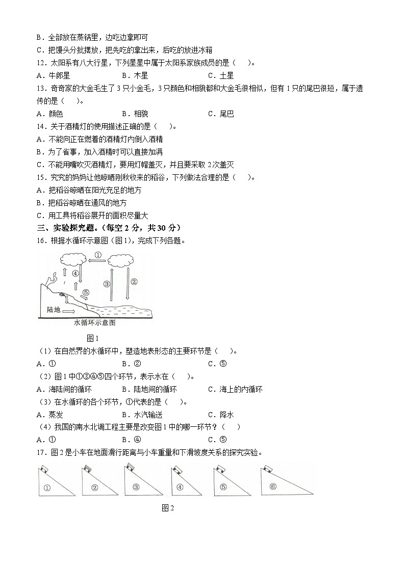 2023-2024学年贵州省六盘水市盘州市大象版六年级上册期末考试科学试卷第2页