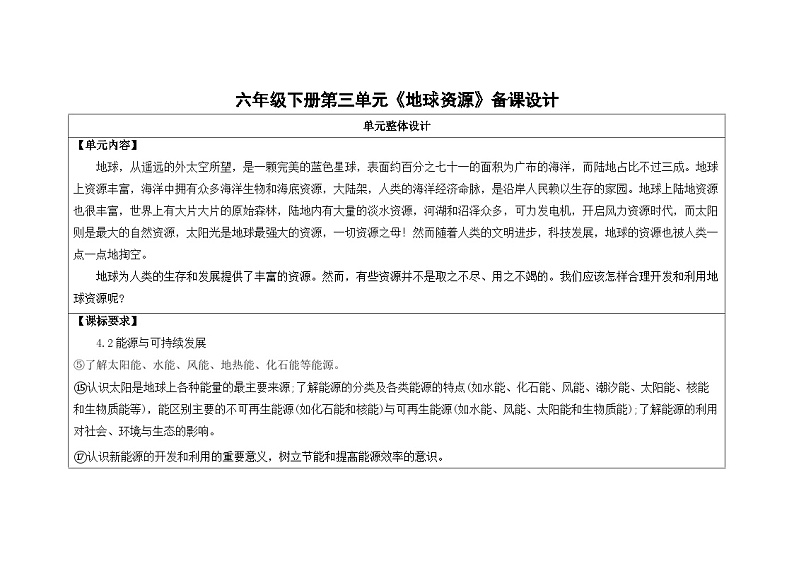 第三单元《地球资源》教学设计  2023-2024学年科学六年级下册青岛版第2页