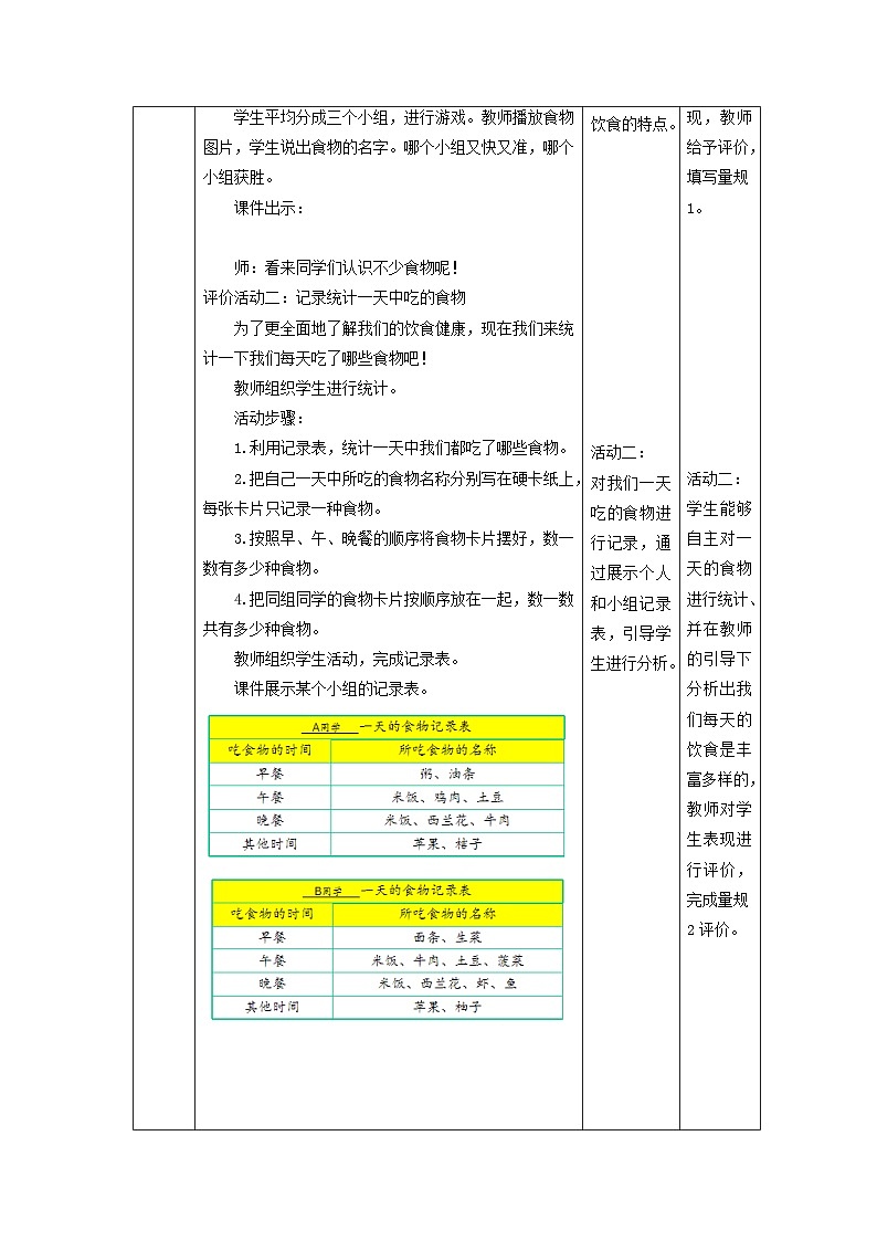【大单元整体教学】教科版科学四上二单元《呼吸与消化》第4课 一天的食物  课时教案第3页