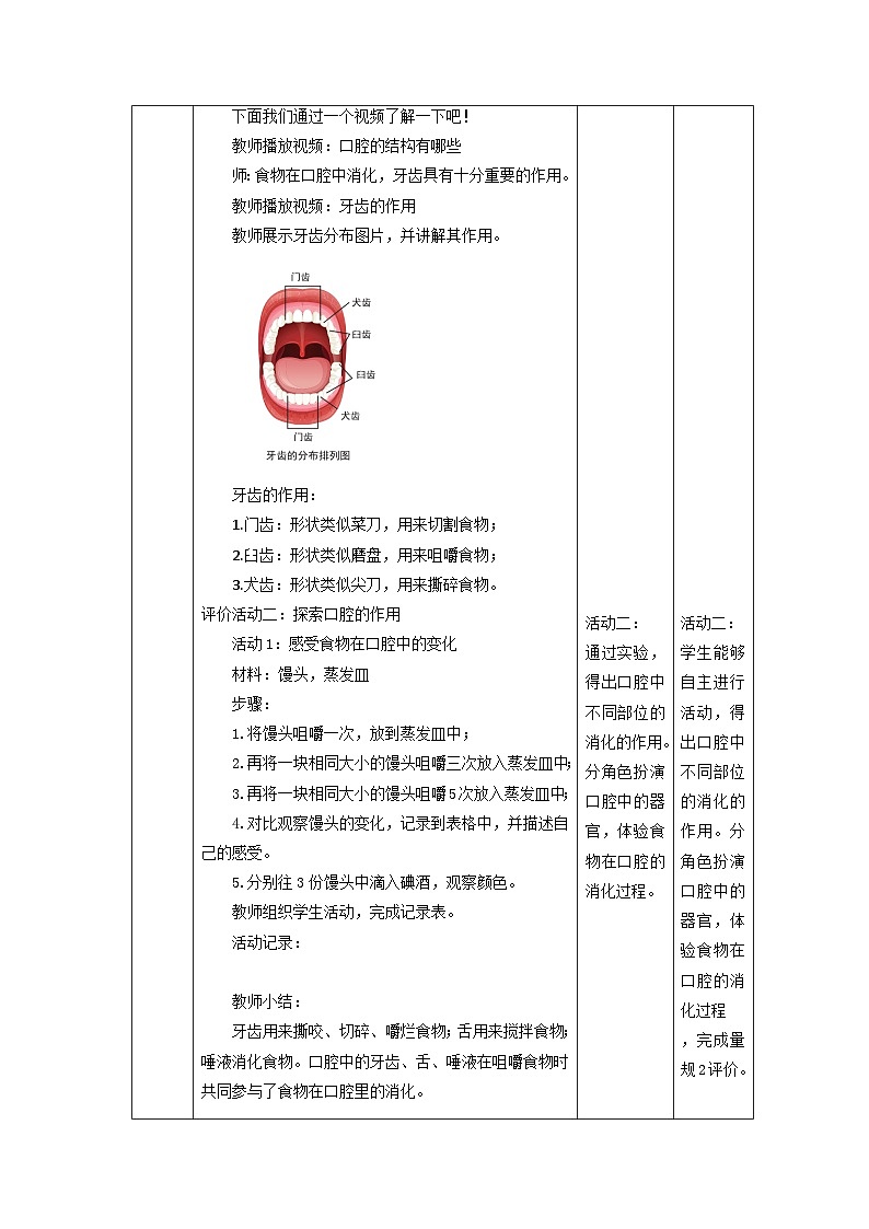 【大单元整体教学】教科版科学四上二单元《呼吸与消化》第7课 食物在口腔里的变化  课时教案第3页