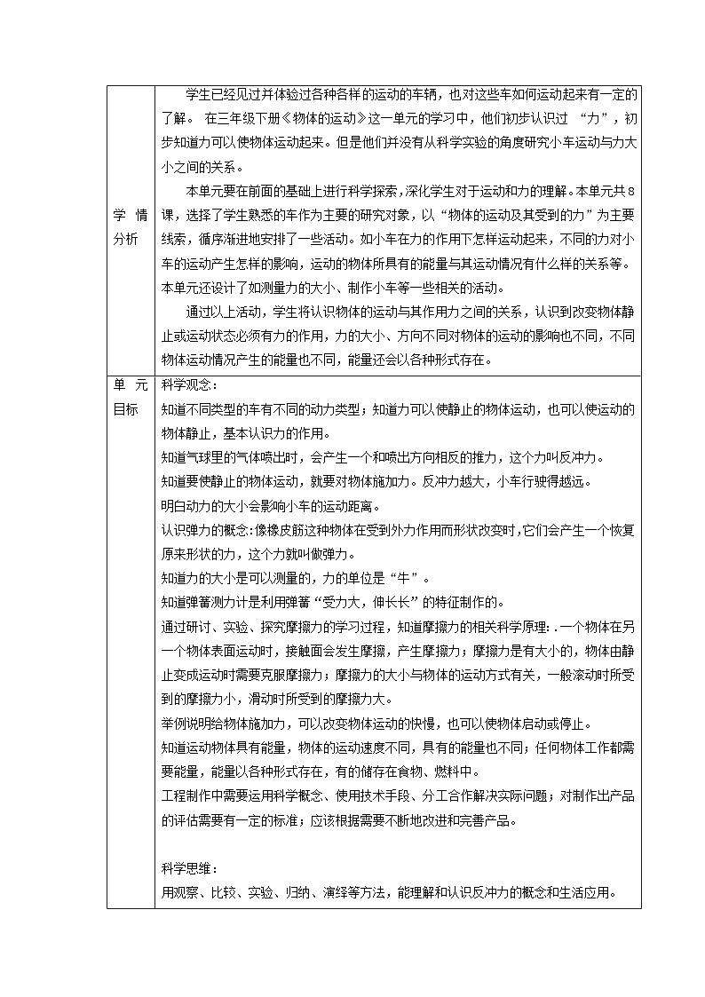 【大单元整体教学】教科版科学四上第三单元《运动和力》 单元整体分析第3页