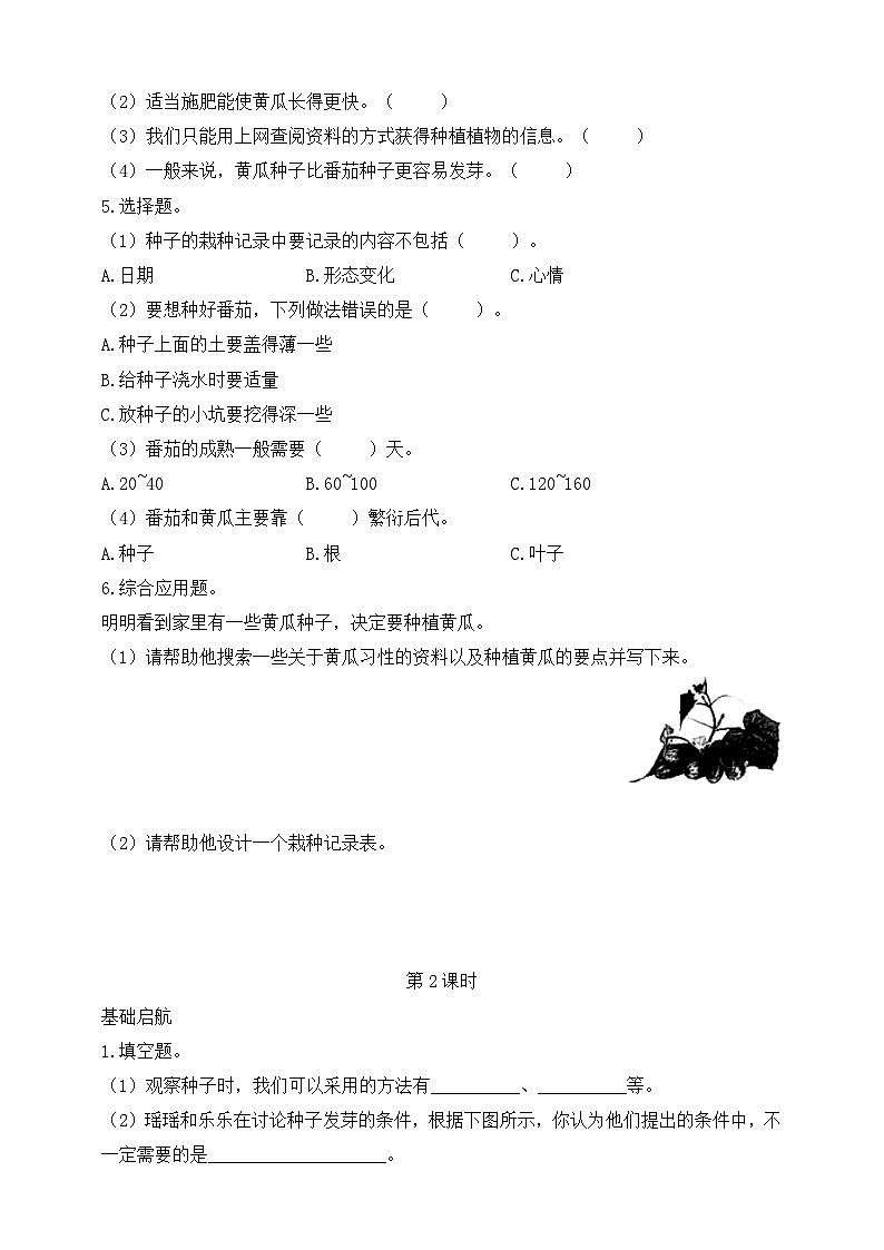 【核心素养】苏教版（2017）科学三下 1.1《种子发芽了》分层练习（含答案）第2页
