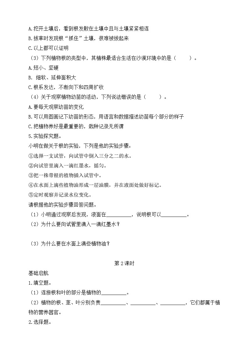 【核心素养】苏教版（2017）科学三下 1.2《幼苗长大了》分层练习（含答案）第2页