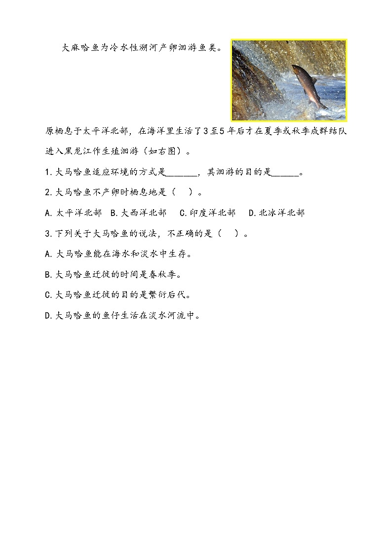 人教鄂教版（2017）科学六下 1.2 《动物对环境的适应》练习（含答案）第3页