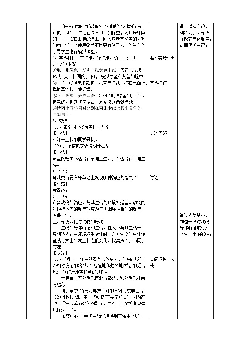 粤教粤科版（2019）科学六下 3.15《动物对环境的适应》教案第2页