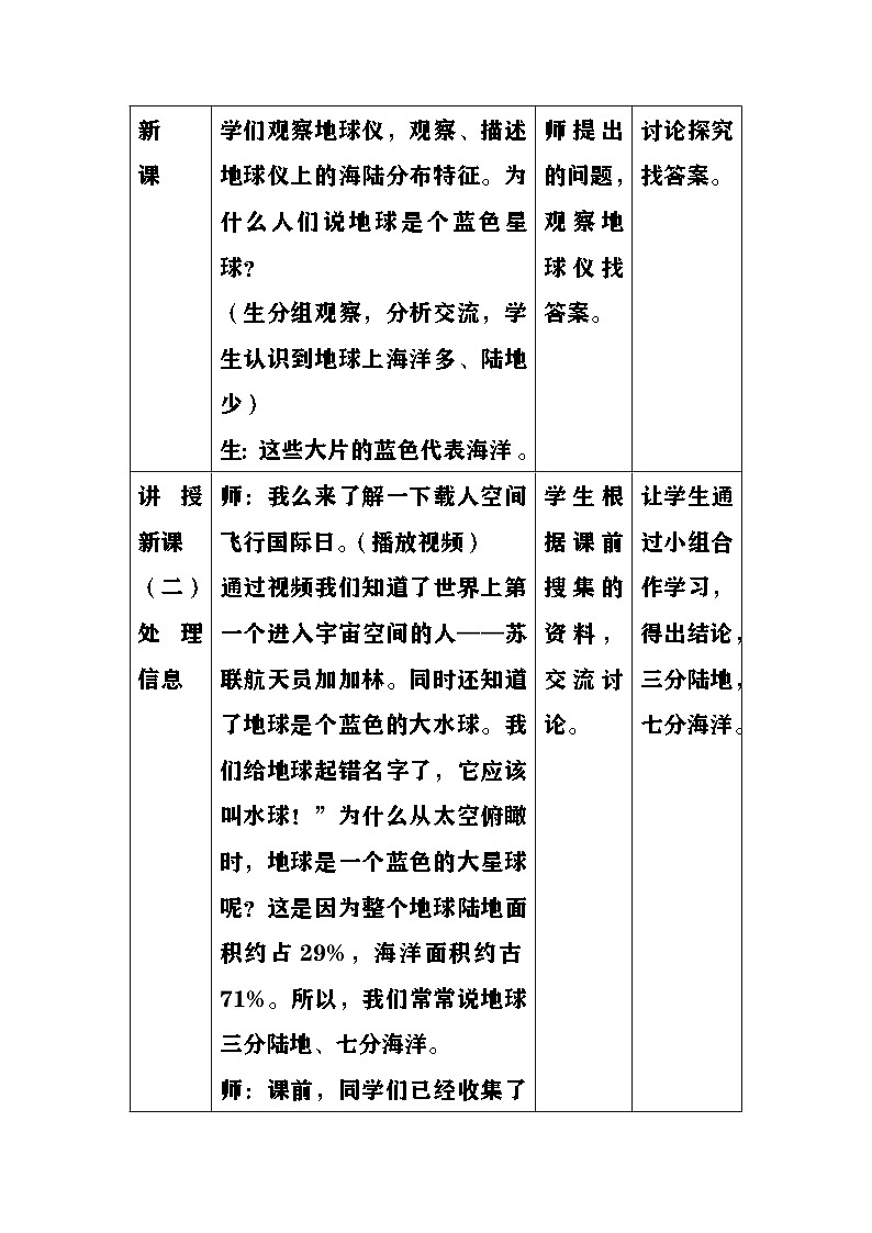 大象版（2017）科学四下 2.1《海洋与陆地》教案第2页