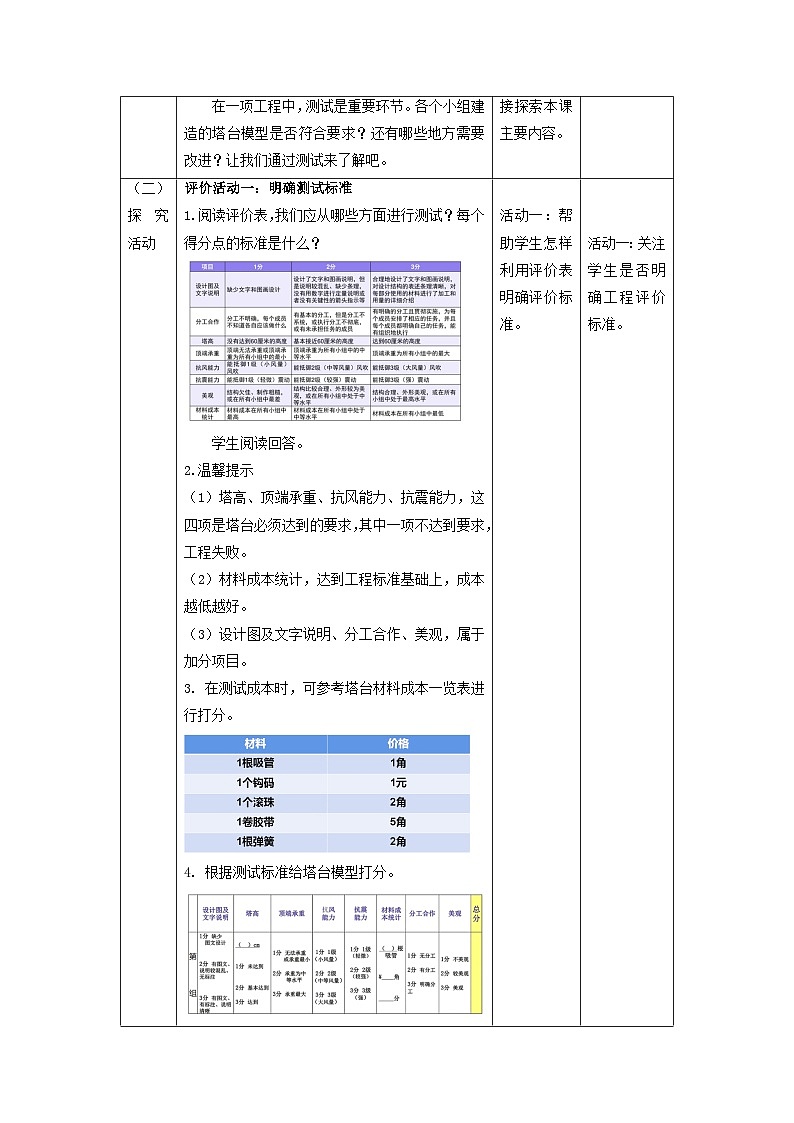 【核心素养】教科版科学六年级下册 1.6《测试塔台模型》教案第2页