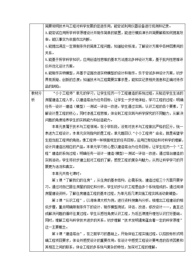 【大单元教案】教科版科学六年级下册 第一单元  单元教学设计第2页